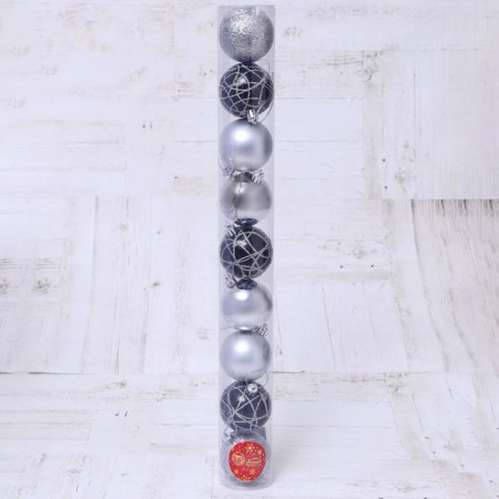 Set of balls plastic D-6 cm, 9 pcs "Aviva" silver-1
