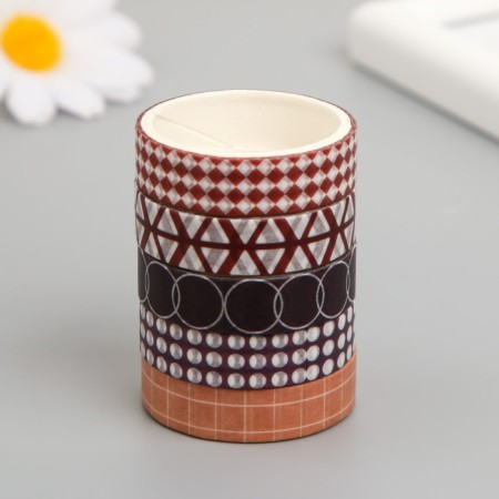 Adhesive tape paper "Coffee and cinnamon" Width 1 cm winding 2 m set 5 pcs