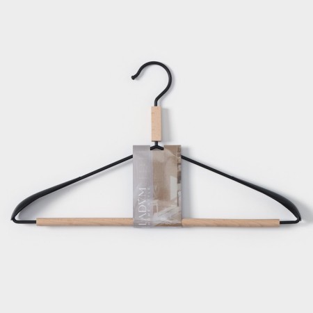 Shoulders - clothes hanger with reinforced shoulders Ladoom Laconique, 42 × 24 × 3.2 cm, black color is black-9