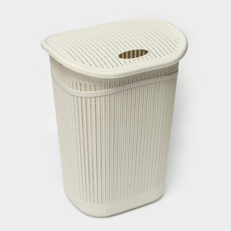 Besnaya basket with a lid "Knitting", 55 l, 45 × 36 × 57 cm, color white rattan-1