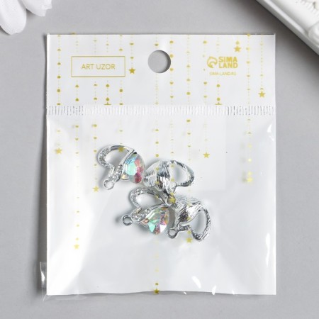 Decor for creativity metal, rhinestones "double heart" silver 1.7x1.8 cm-2