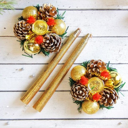 New Year's candle with the candlestick "Golden Balls" (set 4 pcs) 4x13x17 cm-1