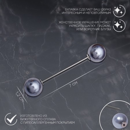 Two pearl pins, 7 cm, gray color in silver-1