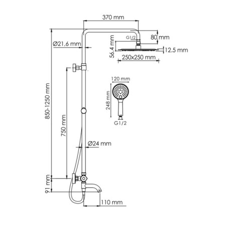 The shower system Wasserkraft A188.256.207.pg Thermo, tropical shower, thermostat, gold-2
