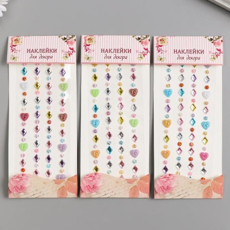 Stick plastic rhinestones "Rain of hearts" mix 19x8 cm-3