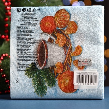 Fresco paper napkins Happy New Year Mandarins, 2 layers, 33*33 cm, 20 sheets-4
