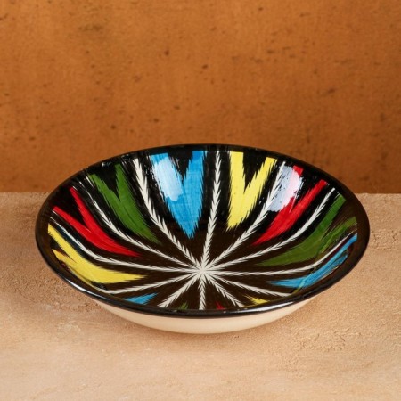 The plate of Rishtan ceramics "Atlas", multi -colored, deep, 20 cm-2