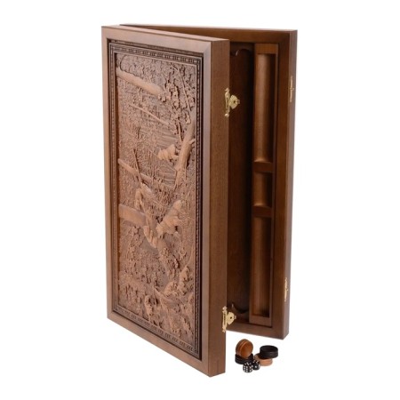Carved backgammon "Bears in the Forest", a board of the beech array, patina, 50 x 58 cm-4