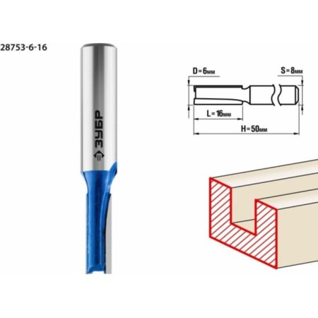 Frases groove bison 28753-6-16, straight, shank d = 8 mm, 6 x 16 mm
