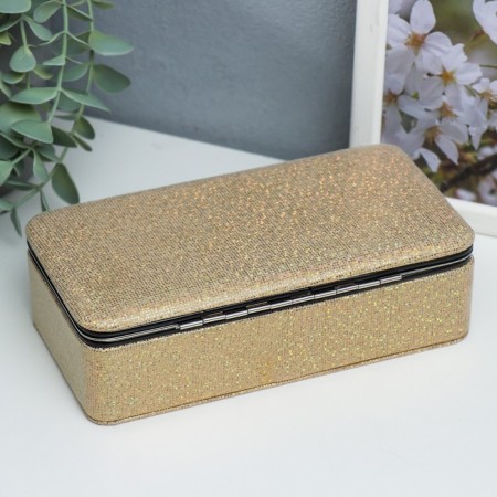 Casket to the leatherette for jewelry "Small squares. Gold" 6x9.8x18.5 cm-3