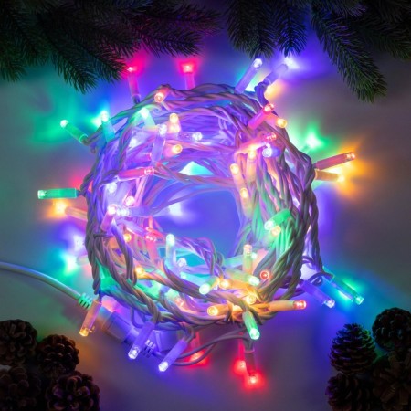 Garland “thread” 10 m, IP65, UMS, white rubber thread, 100 LED, glow of multi, 220 V