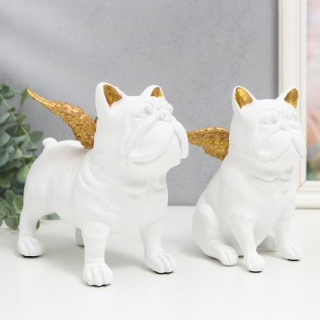 Polystone souvenir "Bulldogs with wings" white set 2 pcs 16.5x10.5x13.5 16.5x111.5x18.5 cm