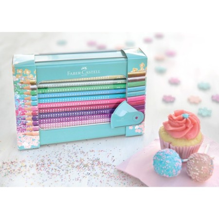Color Faber-Castel "Sparkle", 20 colors + sharpener, trihedral, in a metal box-4