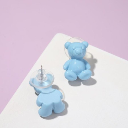 Earrings plastic "bears" voluminous, blue color-2