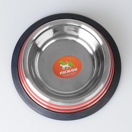 A bowl with a non -slip base with colored stripes, 230 ml, red-2