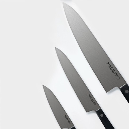 Набор кухонных ножей Magistro «Hinshitsu», 3 шт: овощной, универсальный, шеф, черный-4