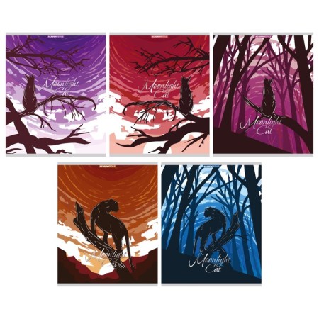 Notebook of 48 sheets in the Lunar Cats cage, covered cardboard, soft-tach lamination, foil embossing, block 60 g/m2, mix
