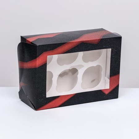 Packaging for 6 cupcakes with a window, "courageous", 25 x 17 x 10 cm