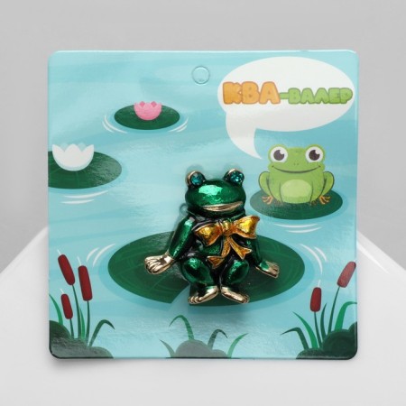 Brooch "Frog" with a bow, green color in gold