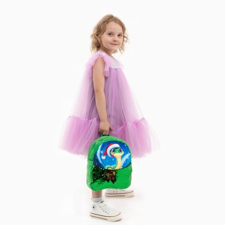 Baby backpack "Snake" with sequins, 23*28 cm, green color-8