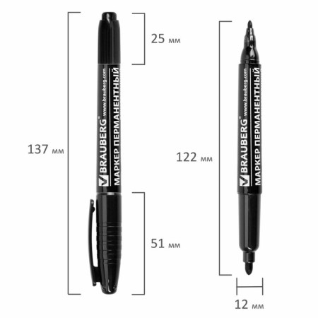 Marker permanent double-sided round 2.0-4.0 mm, Brauberg, black-7