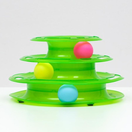 Game complex "Piggon" for cats with 3 balls, 24.5 x 24.5 x 13 cm, green-1