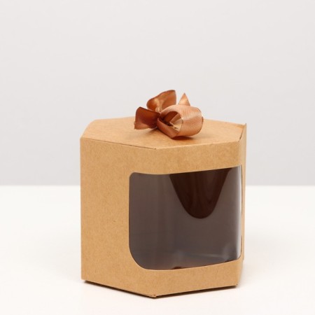 Box hexagonal, with a window, craft, 10 x 10 x 10 cm