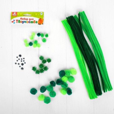 Set for creativity from wire with pile, pompons, eyes No. 7, green color