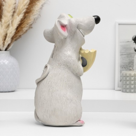 Piggy bank "Rat with cheese" gray, 24x16x14cm-4