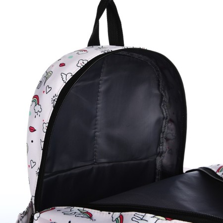 Youth backpack from textiles on a zipper, 3 pockets, waist bag, light pink color-6