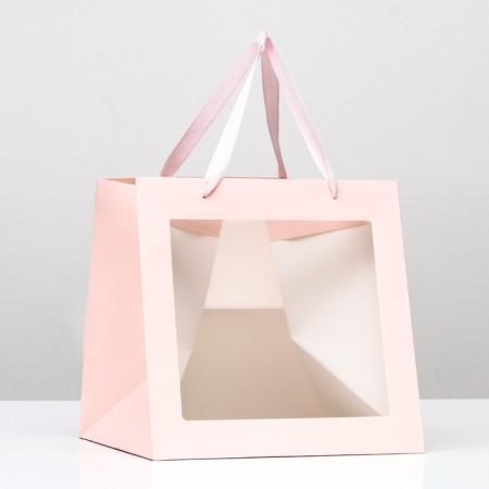 Crafts with a square bottom and window 30 x 30 x 30 cm pink, 1pc