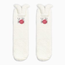 Women's terry terry minku with ears, white color, size 36-39 (23-25 ​​cm)
