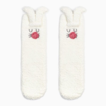 Women's terry terry minku with ears, white color, size 36-39 (23-25 ​​cm)