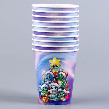 A one -time paper glass “Happy New Year”, Christmas tree and dragons, 250 ml-2