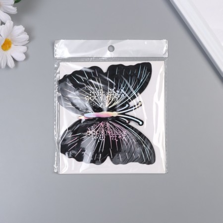 Plastic sticker "Black butterflies with silver" Double wings set 12 pcs 12 cm, 10 cm 8 cm-2