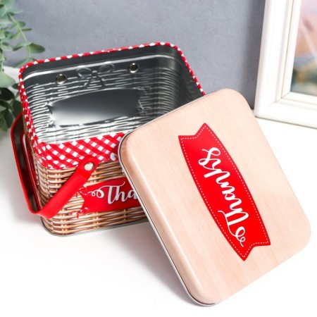 Rectangular metal box with handles "Red basket" 10.6x12.7x15.3 cm-2