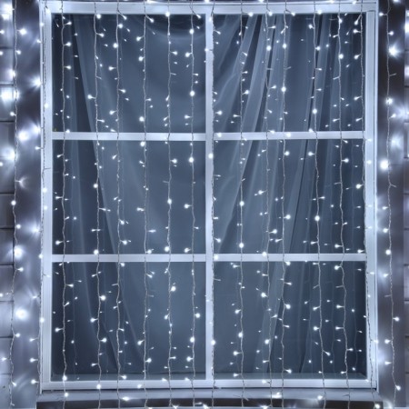 Garland "Curtain" 2 × 3 m, IP44, UMS, white thread, 760 LED, white glow, flicker, 220 V