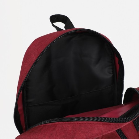 A backpack with a zipper, "saxi", an outer pocket, burgundy color-7