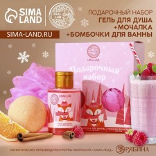 Gift set of Cosmetics New Year, shower gel 100 ml, bathtub bomb 130 g, body washcloth, new year
