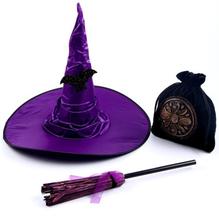 Carnival set "Magic", purple hat, broom, bag-4