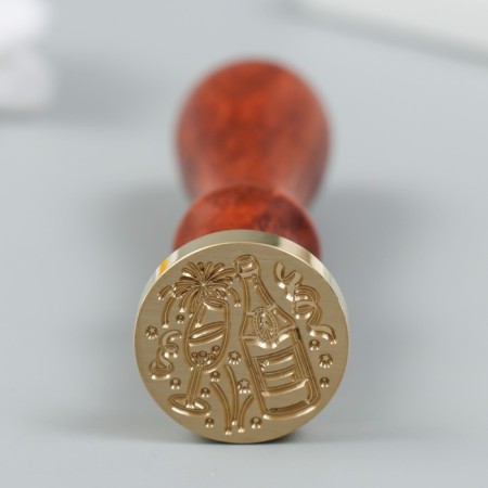Printing for wax with a wooden handle "Champagne and salute" 9x2.5x2.5 cm-1