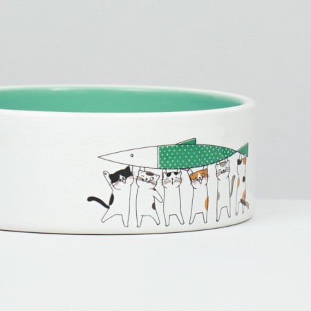 Ceramic Love and Cats bowl 300 ml 12.5 x 4.5 cm, mint-4