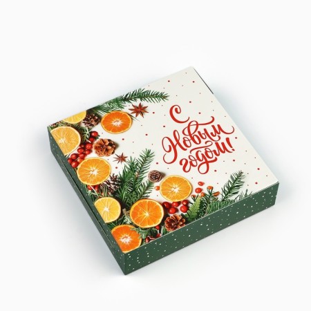Folding box “Happy New Year!”, Oranges 14 x 14 x 3.5 cm, New Year-1