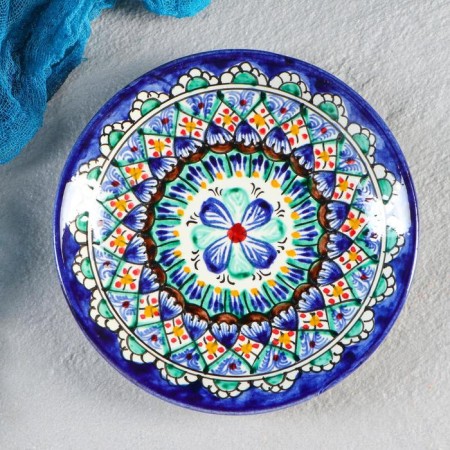 Plate of the Rishtan ceramics "Flowers", blue, flat, 15 cm, mix-3