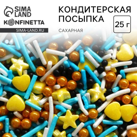 Sprinking confectionery figured "hearts": blue, yellow, black, 25 g.