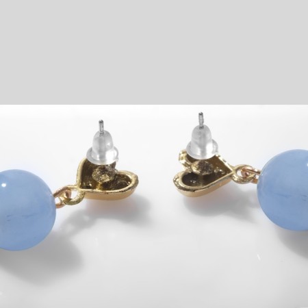 Earrings Assorted "hearts" with beads, blue color in gold-2