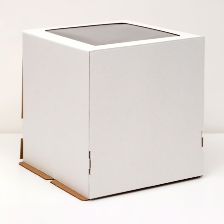 Box for a cake with a window, white, 26.5 x 26.5 x 29 cm