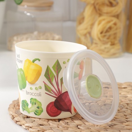 A circle container with a lid, 750 ml, 13.7 × 11.2 × 10.5 cm, decor, light-beige color-5