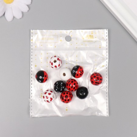 Beads for creativity tree "God's cow" set 10 pcs 1.6x1.6x1.6 cm-3