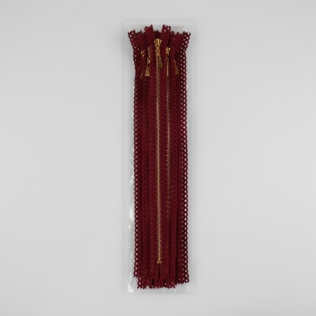 Metal zipper, No. 3, non -proceeding, automatic lock, 30 cm, burgundy/gold color-3